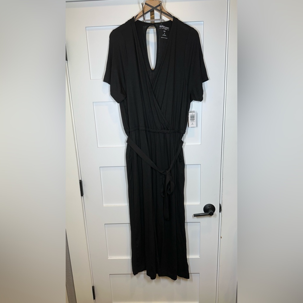 Surplice Culotte Jumpsuit Super Soft Black Size 3X